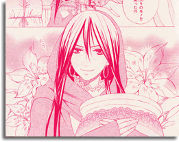 Johanne dressed in women's clothes, where a long black wig